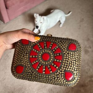 Metal clutch purse - red & gold